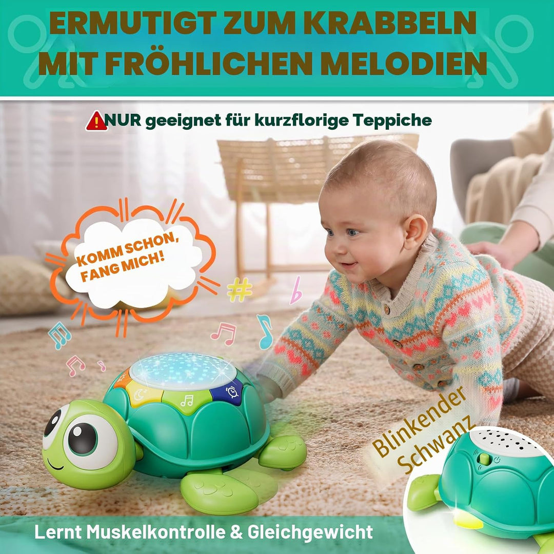 Lehoo Castle Baby Krabbel Spielzeug ab 3 6 9 Monate, Schildkröten Baby Spielzeug mit Musik und Proje