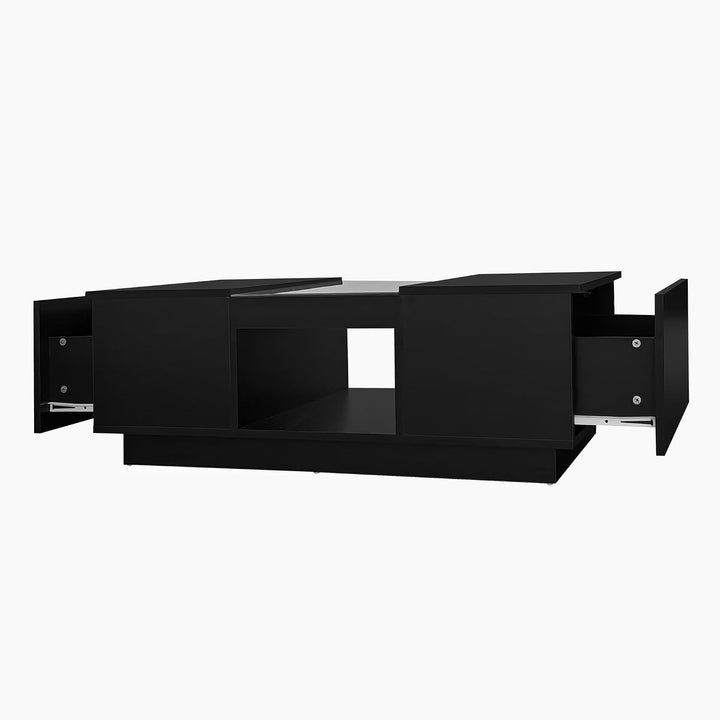 Merax Couchtisch LED Hochglanz, Mitteltisch Teetisch für Wohnzimmer, Schwarz Wohnzimmertisch mit 2 S