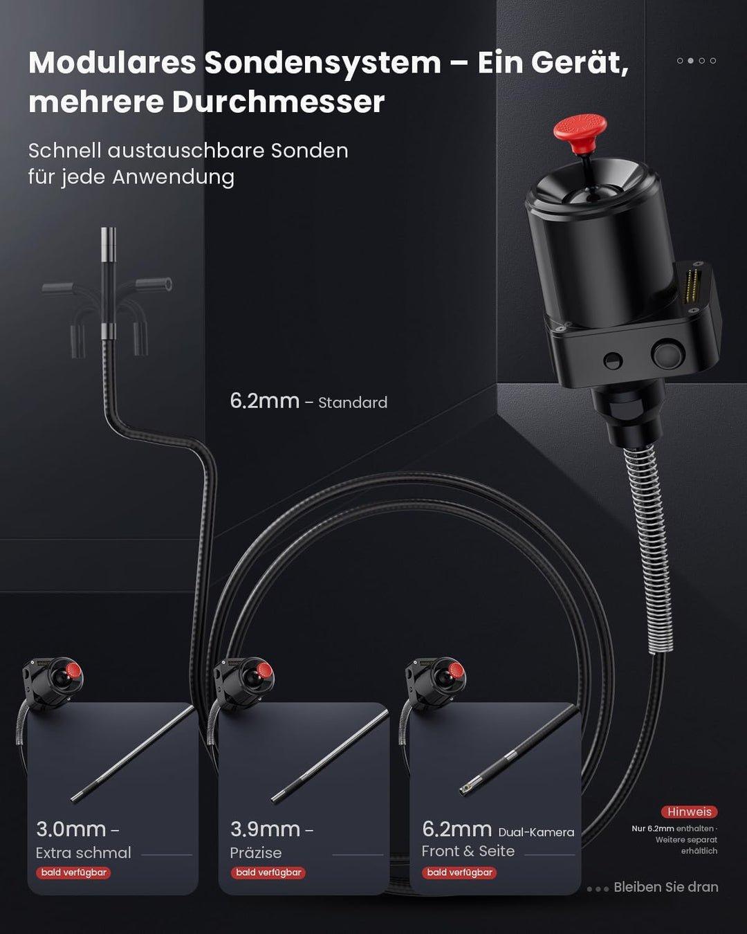 Ralcam Endoskopkamera mit Licht, Endoscope Camera mit 360° beweglichem Kopf, 6.2mm Sonde, 5" HD Bild