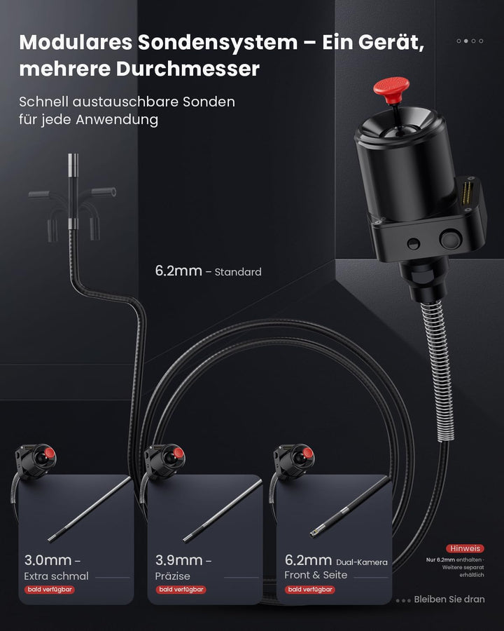 Ralcam Endoskopkamera mit Licht, Endoscope Camera mit 360° beweglichem Kopf, 6.2mm Sonde, 5" HD Bild