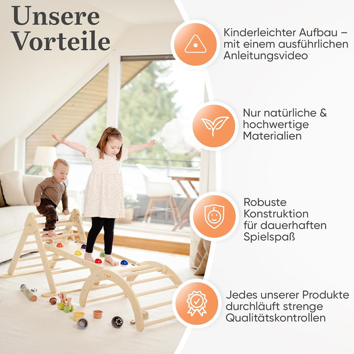 Lululearn® Klettergerüst [FALTBAR] ideal für Indoor & Outdoor-Bereich - Kletterdreieck & Kletterboge