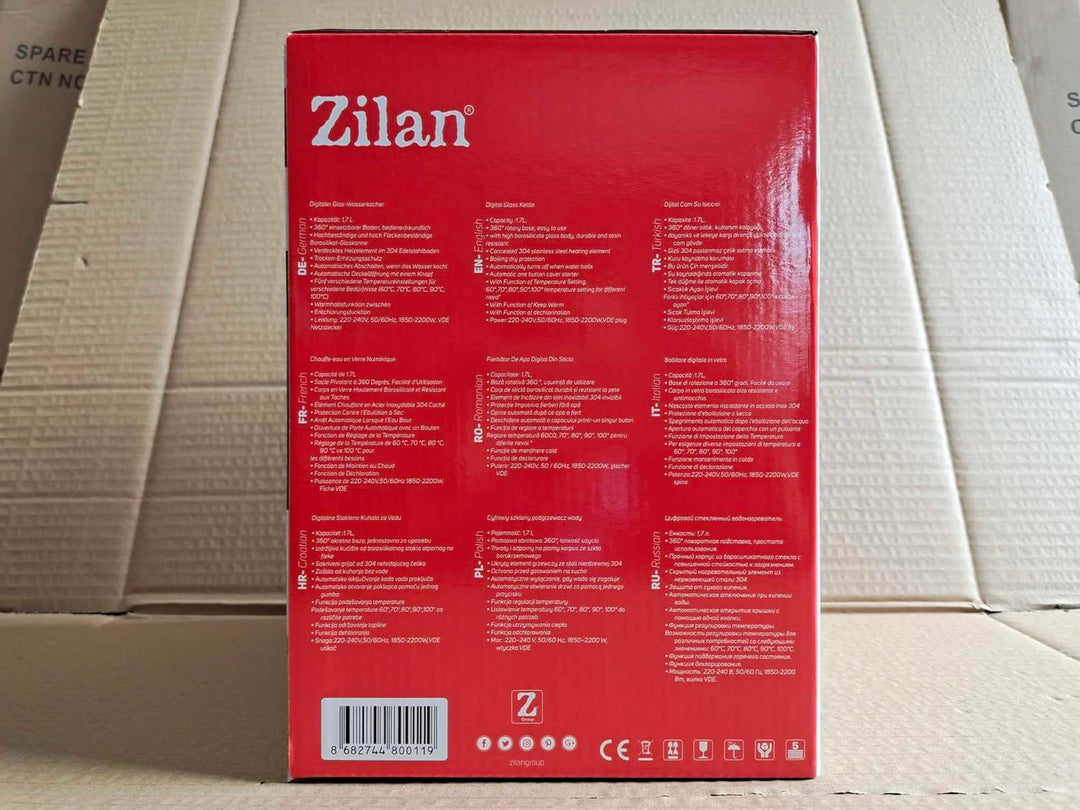 Zilan LED Glas Wasserkocher, Digitaldisplay, 1,7 l, 5 verschiedene Einstellungen, Kabelloser Wasserk