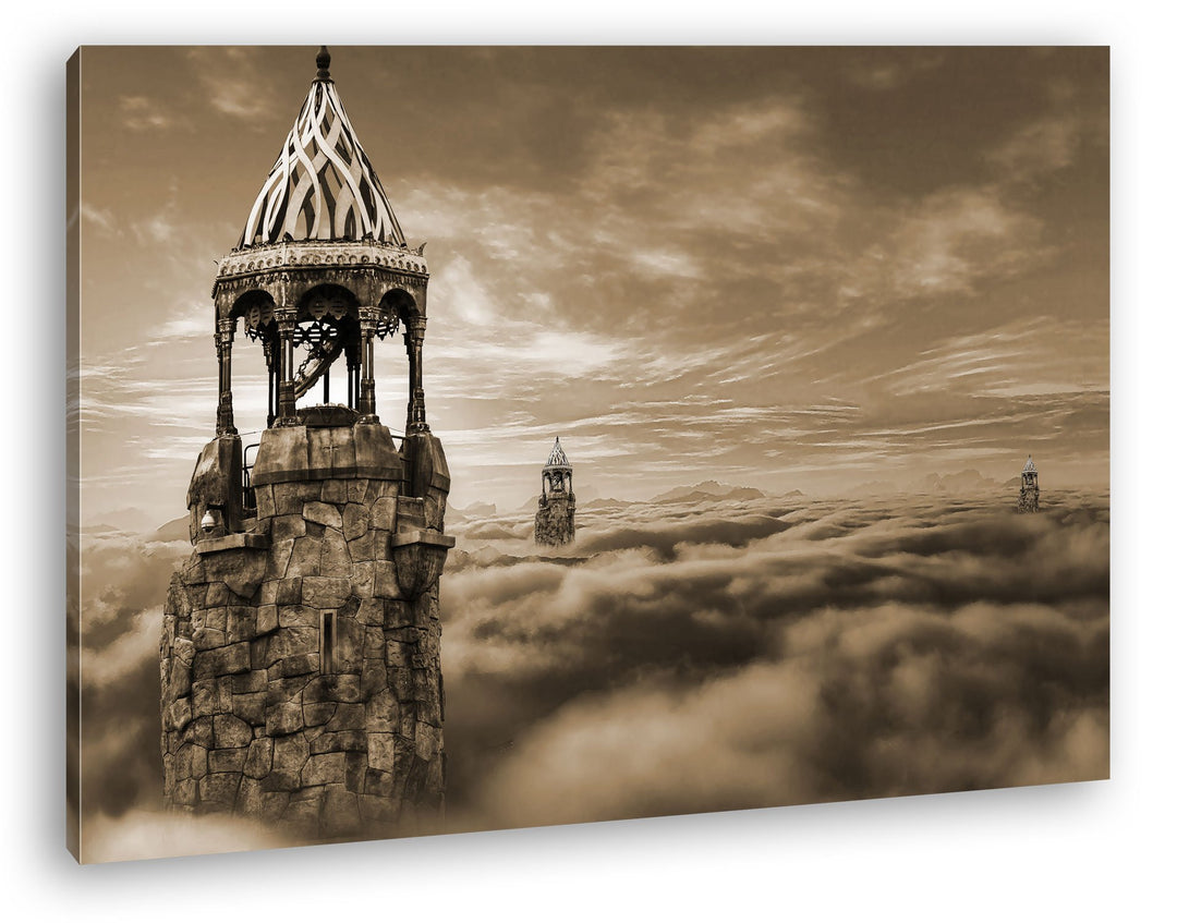 deyoli Die Burg im Himmel Format: 80x60 Effekt: Sepia als Leinwandbild, Motiv fertig gerahmt auf Ech