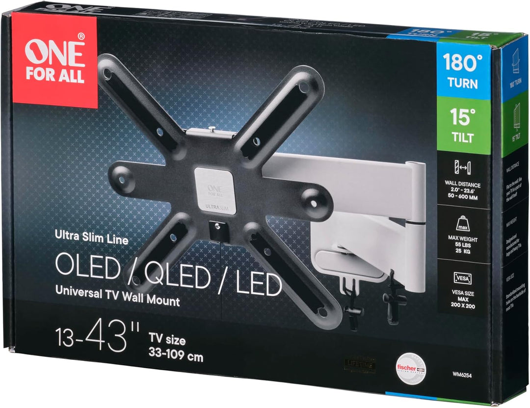 One for All voll bewegliche TV-Wandhalterung (WM6254) Silber, Silber