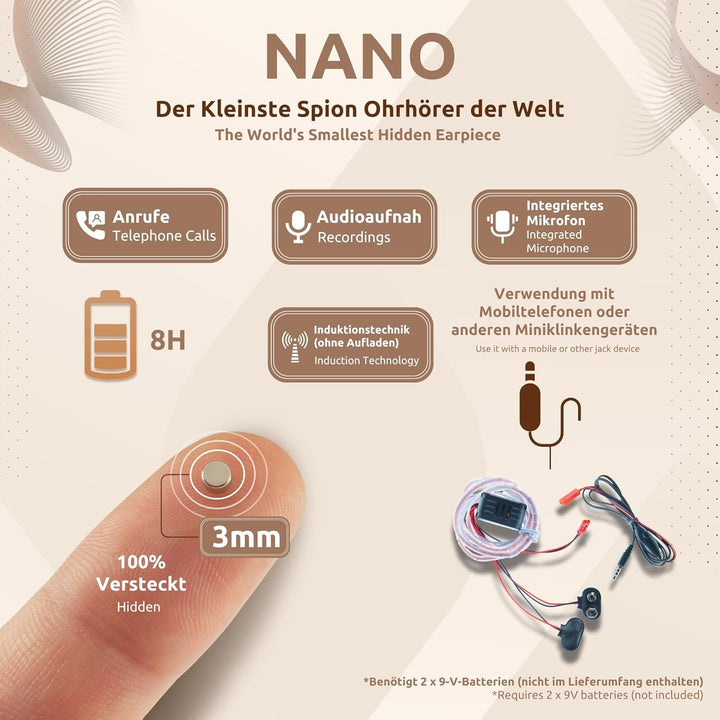 PingaOculto Spion Kopfhörer für Prüfung Mini Nano Unsichtbare Kopfhörer für Handy mit Mikrofon - Uns