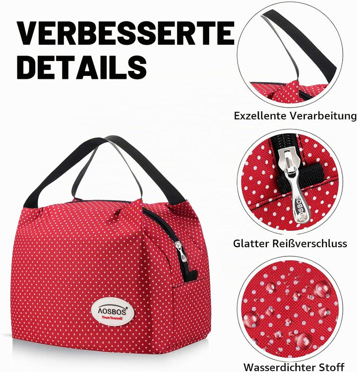 AOSBOS Kleine Kühltasche für unterwegs Lunchtasche Faltbar Lunchbag Kühltaschen Lunch Bag Damen Pick