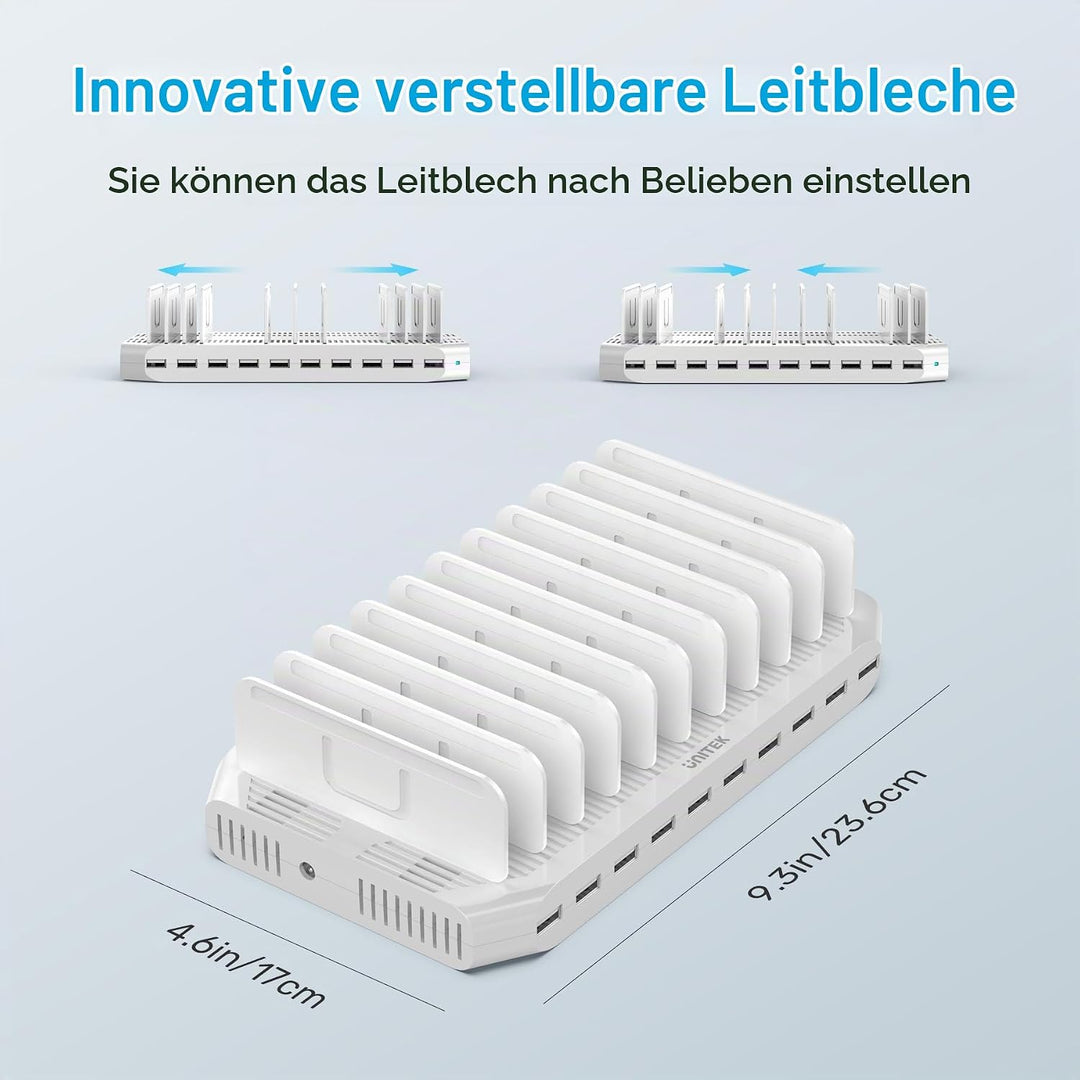 Unitek 60W Handy Ladestation Mehrfach 10 Ports, USB Ladestation für mehrere Geräte mit SmartIC Techn