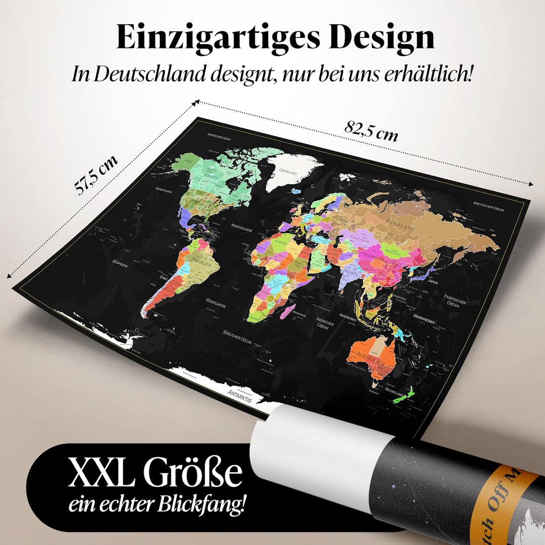 FlyHigh XXL Weltkarte Poster zum Rubbeln in Deutscher Sprache (80x56 cm) inklusive Klebesticker, Kra