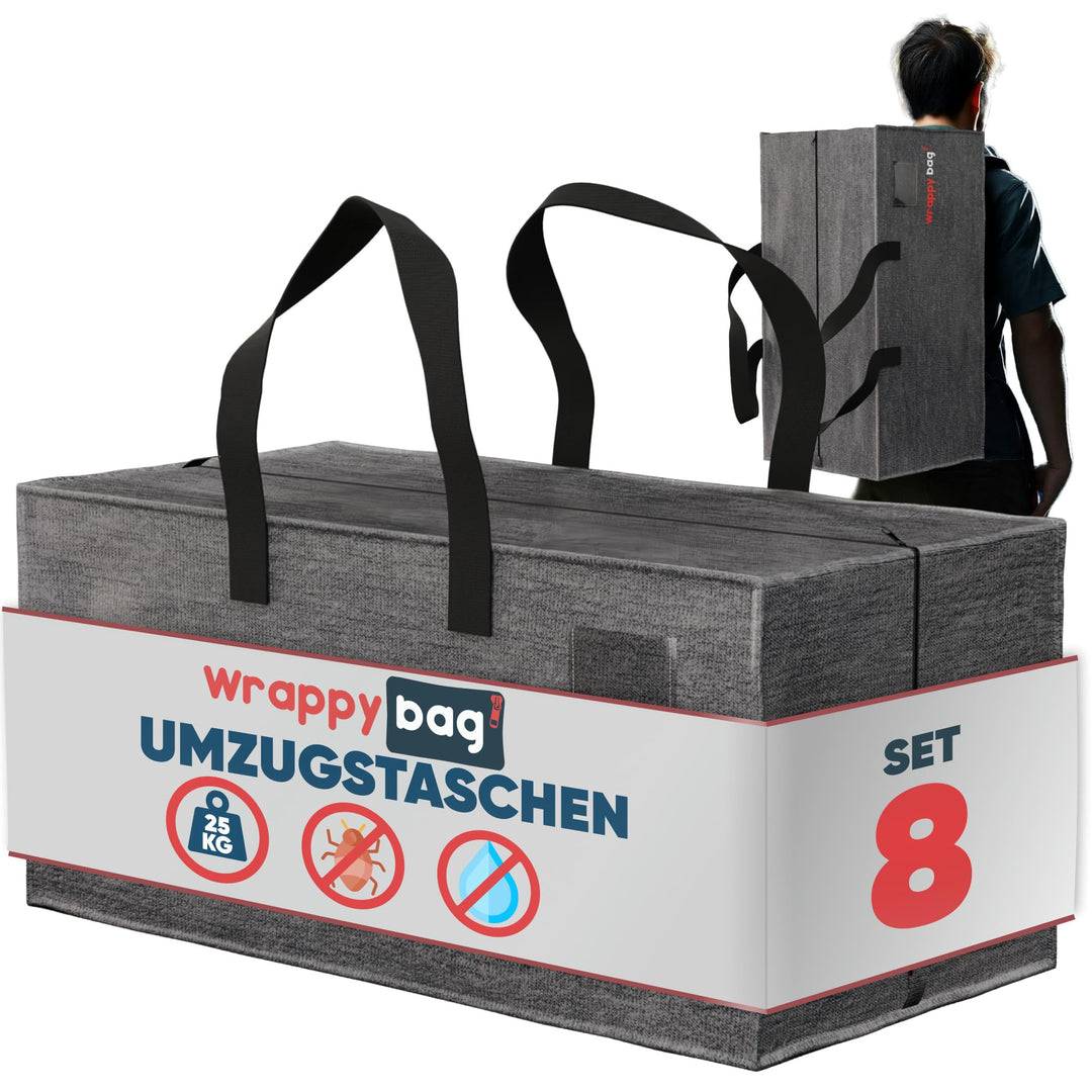 WRAPPYBAG 8er-Set Grosse Kunststoff-Aufbewahrungstaschen – Jumbo XXL Umzugstaschen – Wasserdicht, St