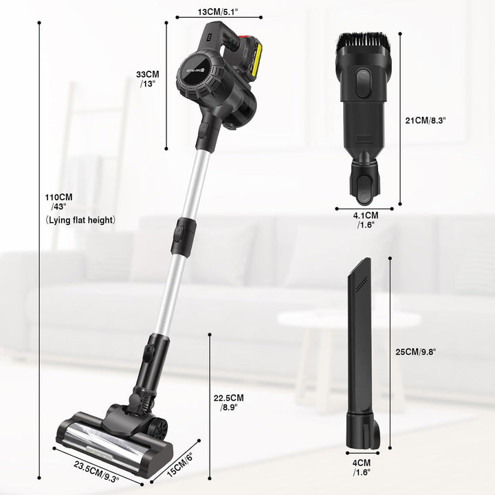 DayPlus 500W Akku Staubsauger mit 2 x 3.0Ah Batterie, 15000Pa, Akkustaubsauger mit Waschbar HEPA Fil