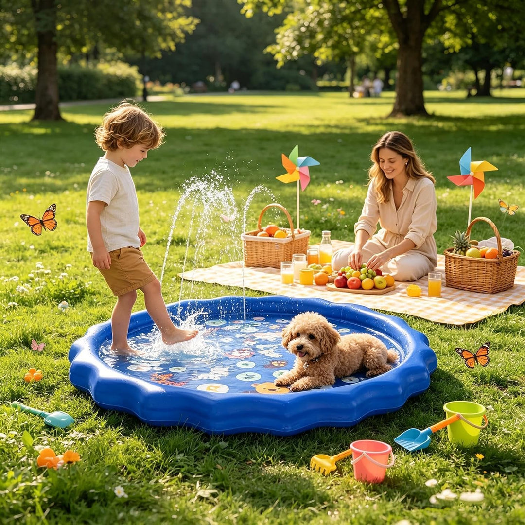 Hundewassersprinkler 102 cm Verdickte Rutschfeste Sprinklermatte Mit Spass | Kinder Sonnenspielzeug