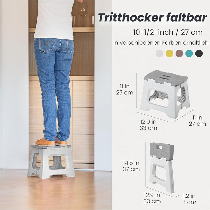 VIGAR Compact Tritthocker klappbar 27 cm mit Griffen Compact Grau 27 cm, Compact Grau 27 cm