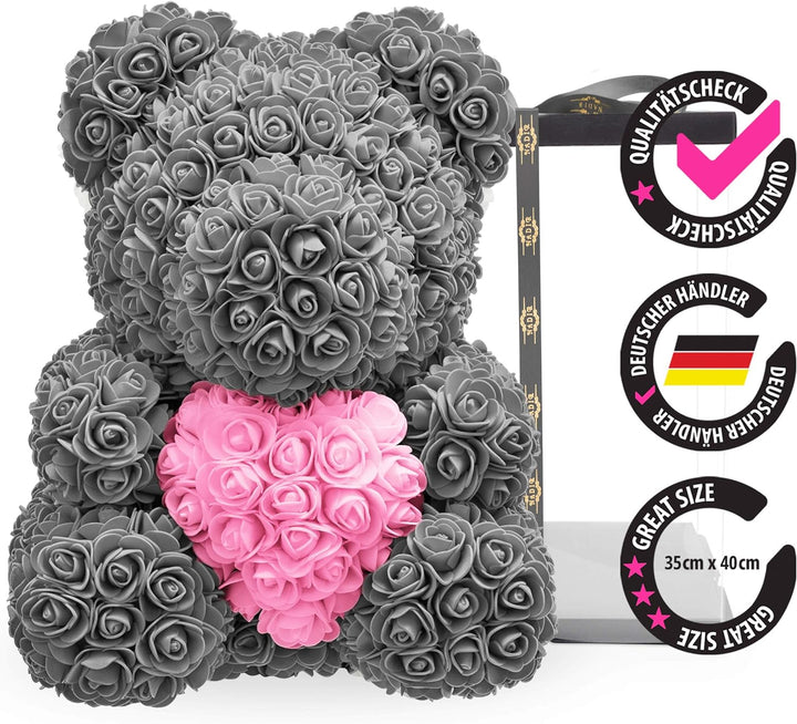 NADIR Rosen Bär Blumenbär mit Geschenkbox, Geburtstagsgeschenk für Frauen, Geschenk für Freundin zum