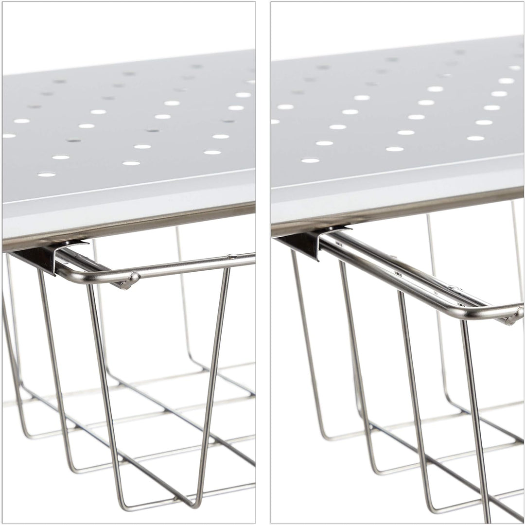 Relaxdays Spülbeckenregal mit Küchenrollenhalter, Küchenregal mit Korb, Metall, H x B x T: 32 x 94 x
