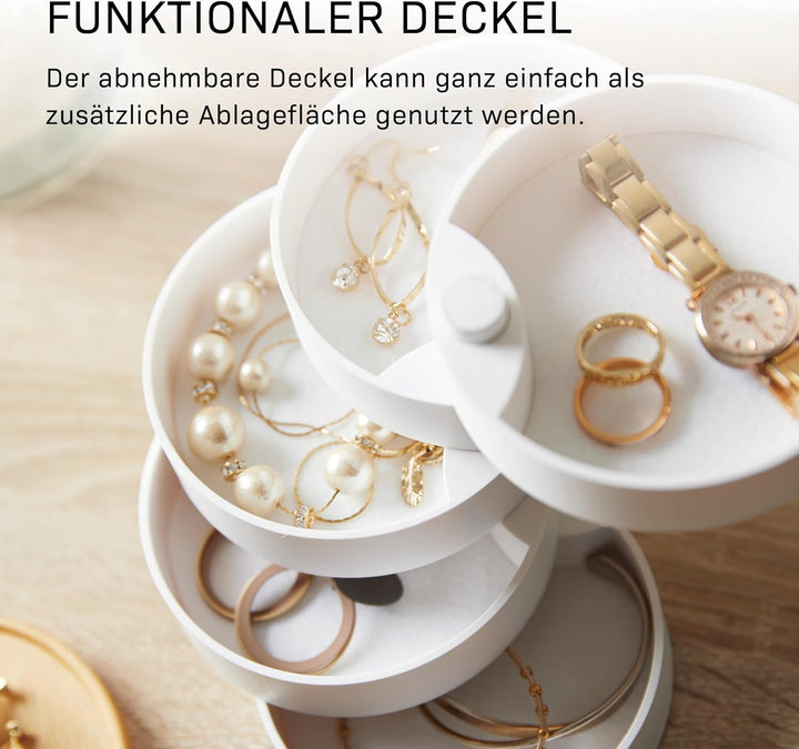 Yamazaki 5312 TOSCA Schmuckdose mit 5 Ebenen, weiss, Holz/Stahl/ABS Harz, Minimalistisches Design Ei