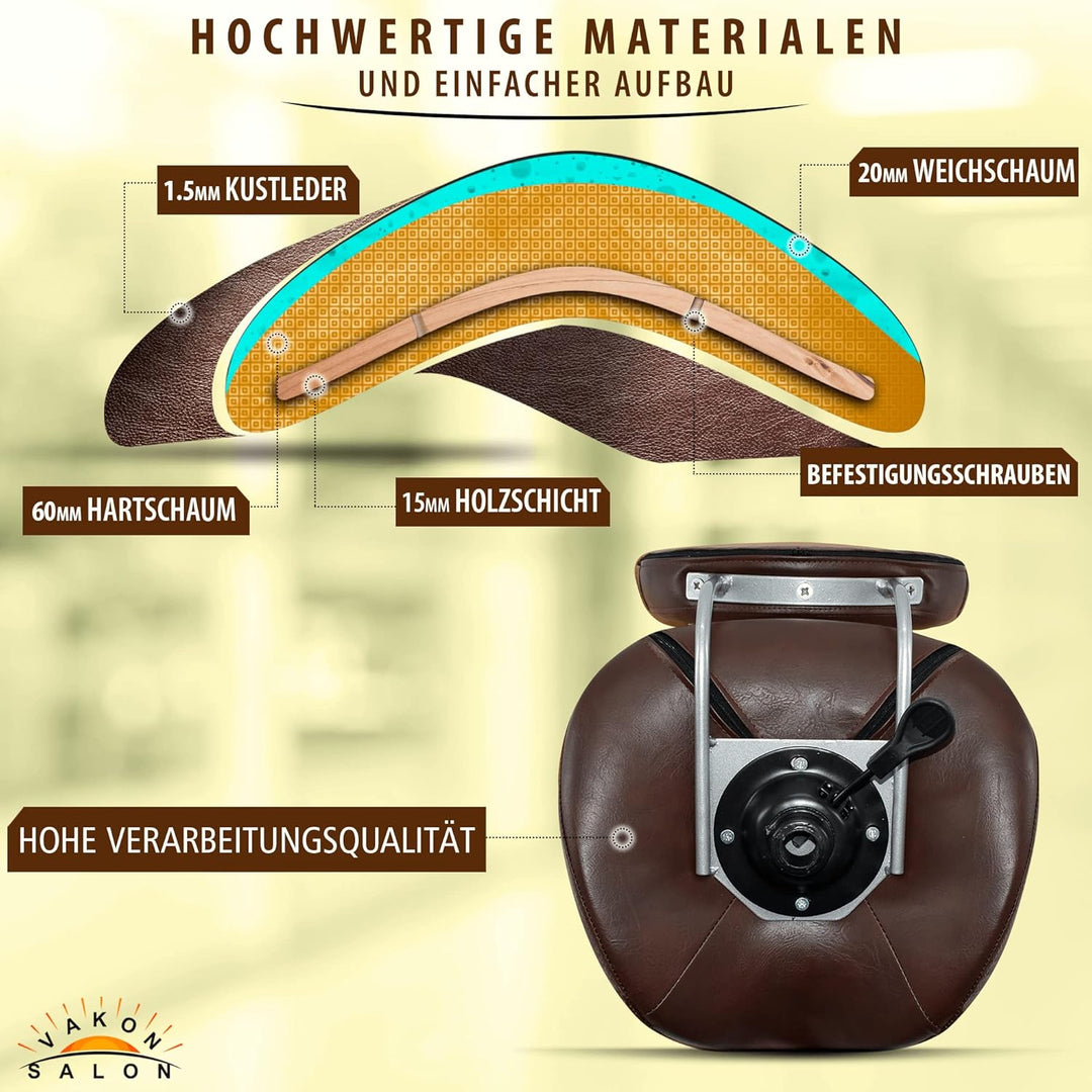 Premium Sattelhocker braun mit Bremse und Lehne, Sattelstuhl für Rückenentlastung, Rollhocker höhenv