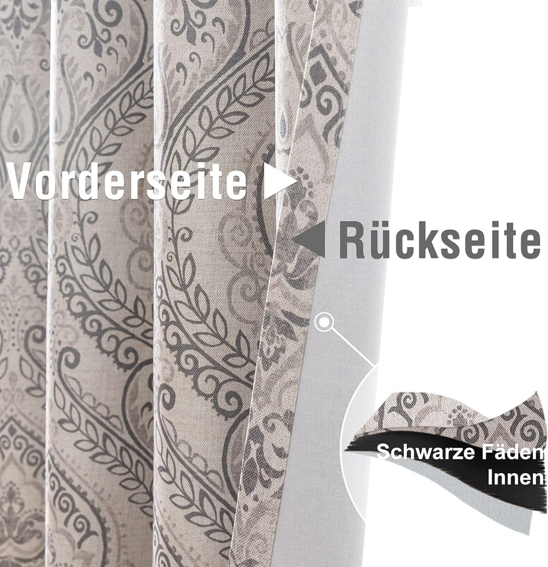 TOPICK Blickdicht Vorhänge Wärmeisoliert Verdunkelungsvorhang mit Ösen Blumen Muster Vintage Leineno