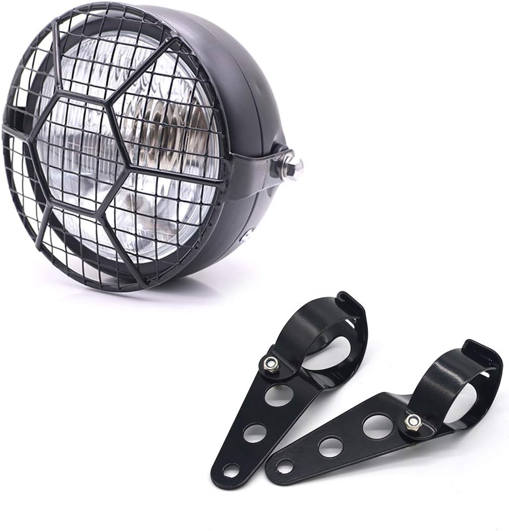 Motorrad Scheinwerfer, Retro 6 '' Universal Halogen Frontscheinwerfer mit Lampenschirmabdeckung zur