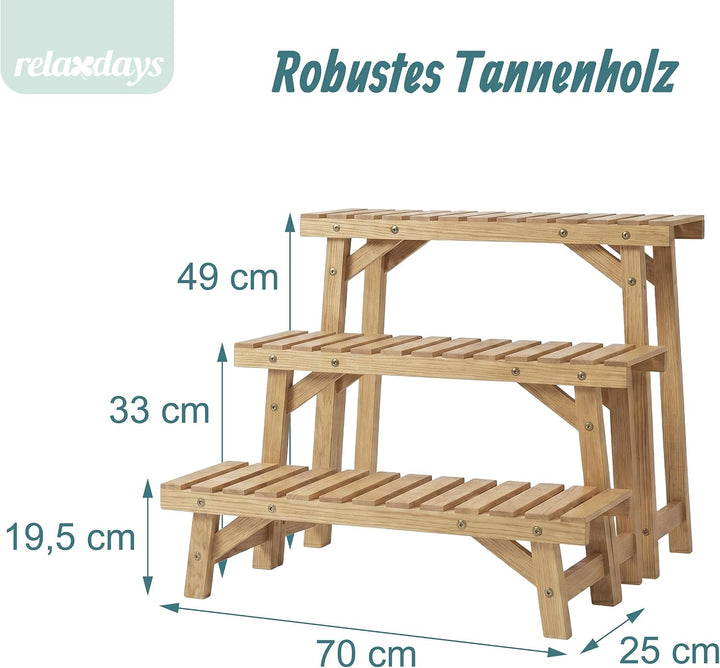 Relaxdays Blumenständer, 3-tlg. Set, Höhe: 19,5/33 /49 cm, natur | Tannenholz, indoor &amp; outdoor, Pfl
