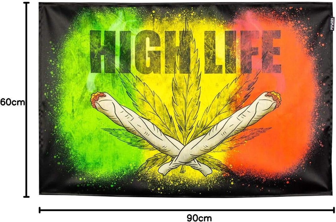 PSYWORK Schwarzlicht Stoffposter Neon | Joint Ganja High Life | 0,6 x 0,9m | UV-aktiv | fluoresziere