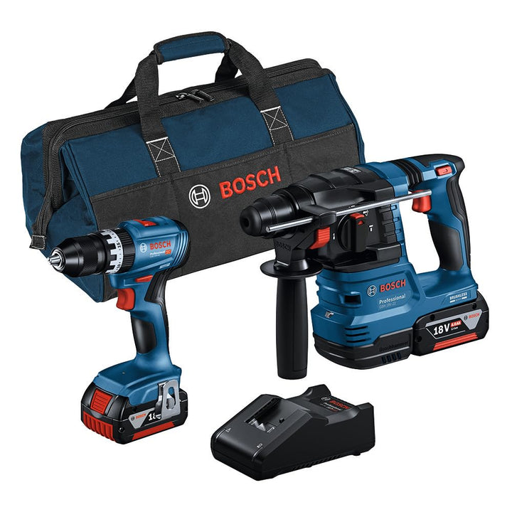 Bosch Professional 18V System Combo Kit: Schlagbohrschrauber GSB 18V-45 + Bohrhammer GBH 18V-22 (ink
