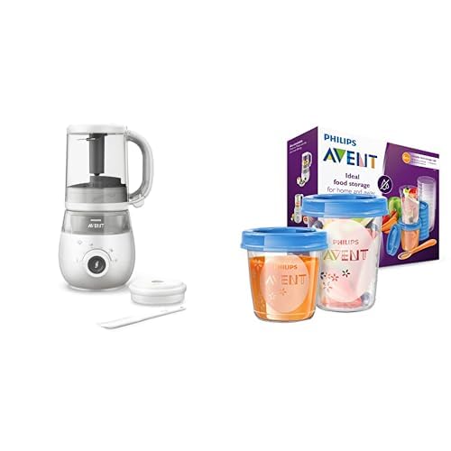 Philips Avent 4-in-1-Babynahrungszubereiter SCF883/01 mit 20er Pack Aufbewahrungsbecher für Babynahr