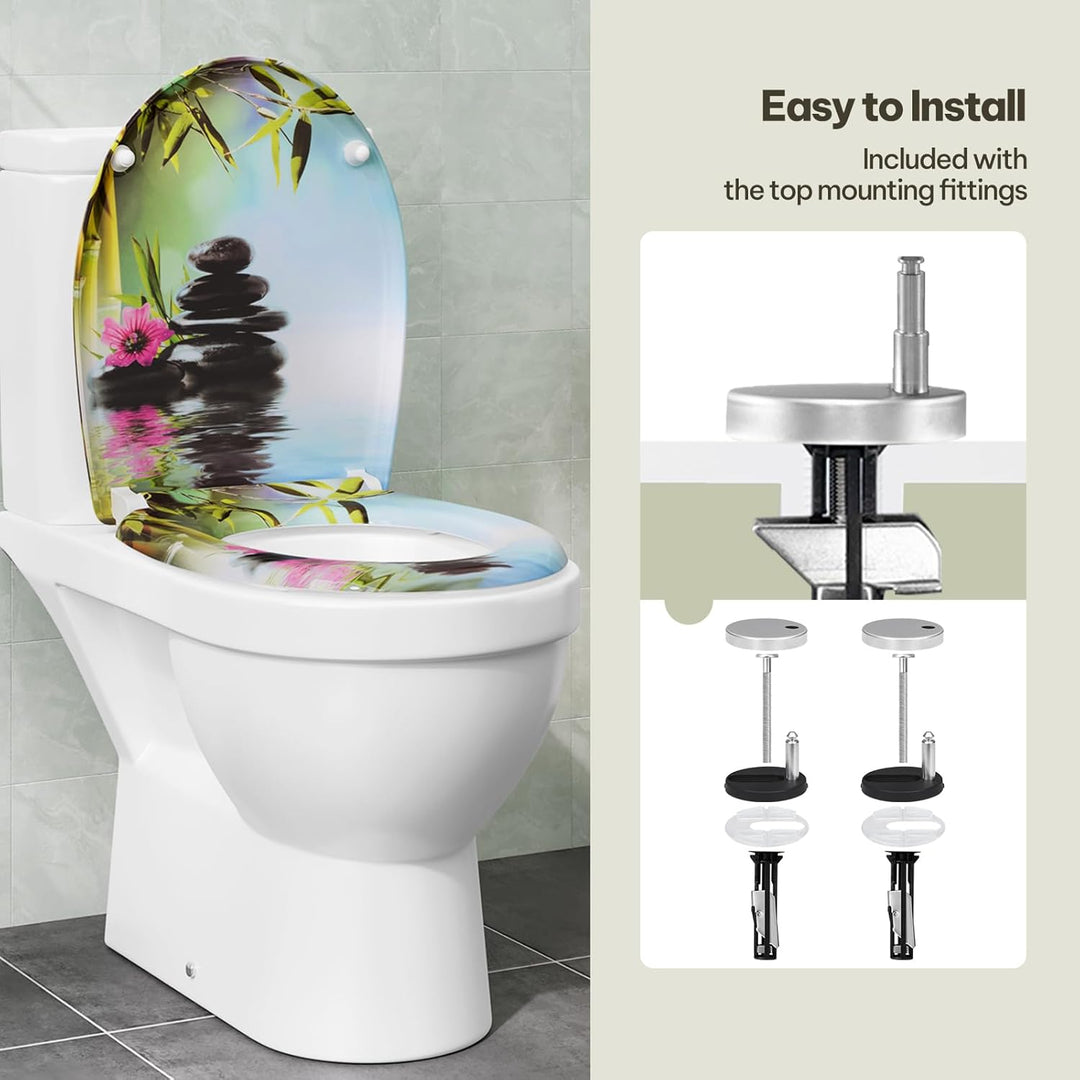 Toilettendeckel, WC Sitz mit Absenkautomatik, Klodeckel mit Schnellverschluss, 360° verstellbaren Sc