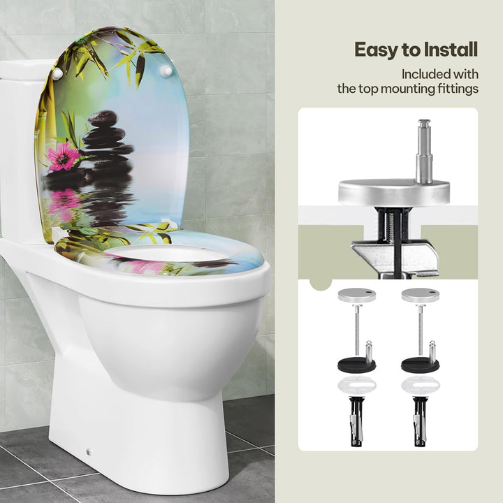 Toilettendeckel, WC Sitz mit Absenkautomatik, Klodeckel mit Schnellverschluss, 360° verstellbaren Sc