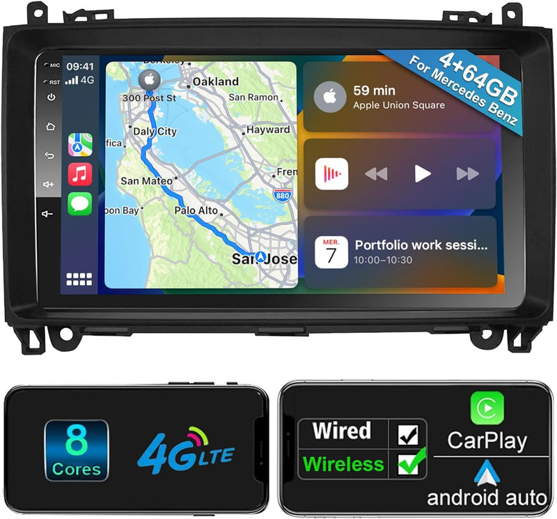 Android Car Radio Wireless CarPlay Android Car for Mercedes-Benz A Class/B Class / W245 Viano Vito W