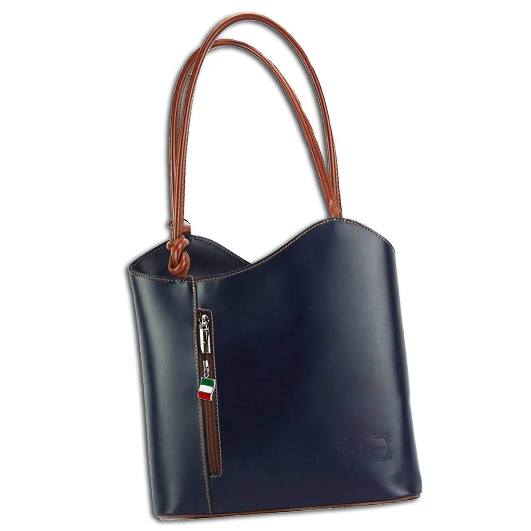 Florence 2in1 Damen Schultertasche Rucksack dunkelblau Leder 29x9x28 cm OTF106M Leder Schultertasche