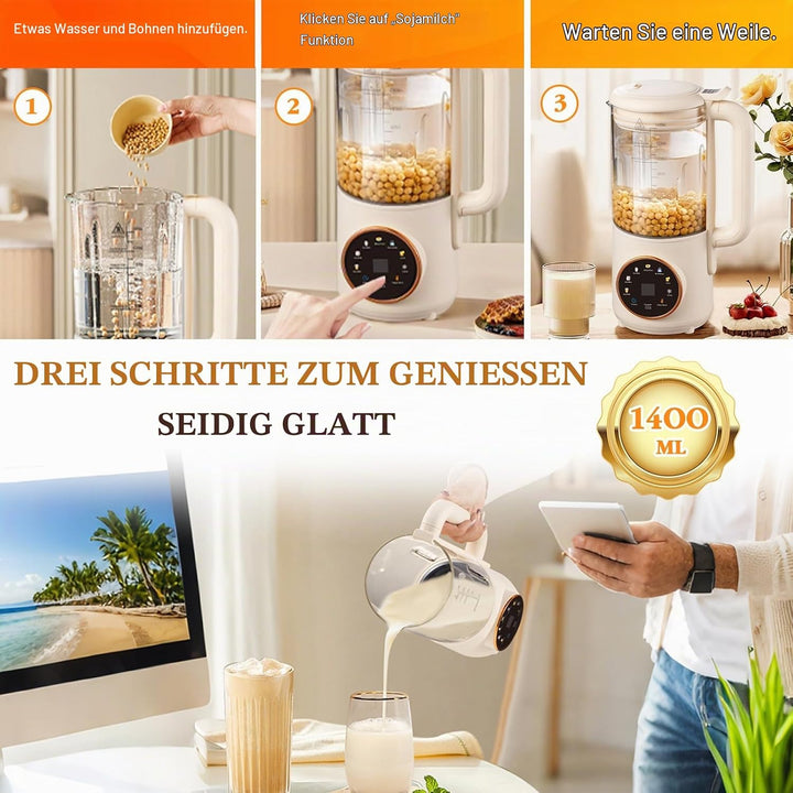 Automatische Pflanzenmilchbereiter,8in1 1400ml Sojamilch Maschine,Sojamilch Hersteller mit 16 Klinge