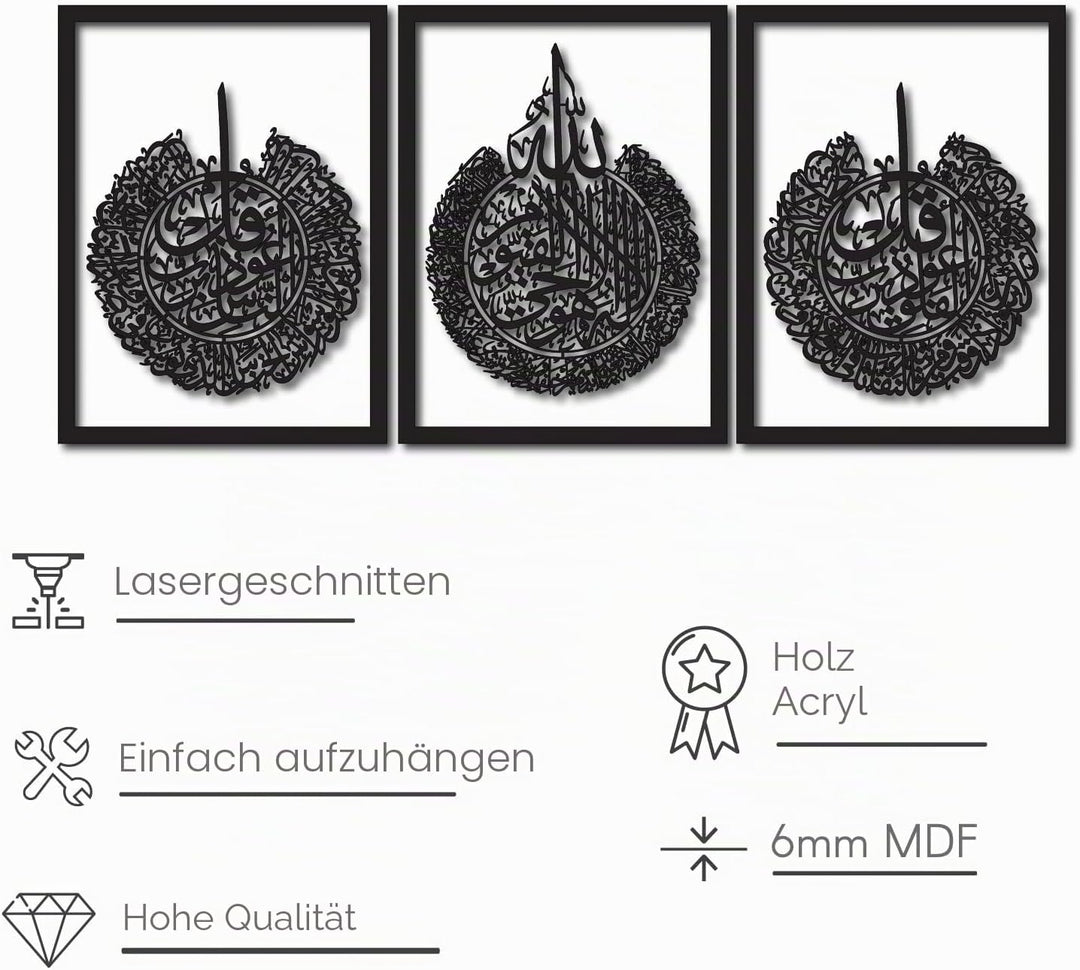 iwa concept Holz Acryl Set Ayatul Kursi, Surah Al-Falaq und Surah Al-Nas, Ramadan Dekoration, Eid De
