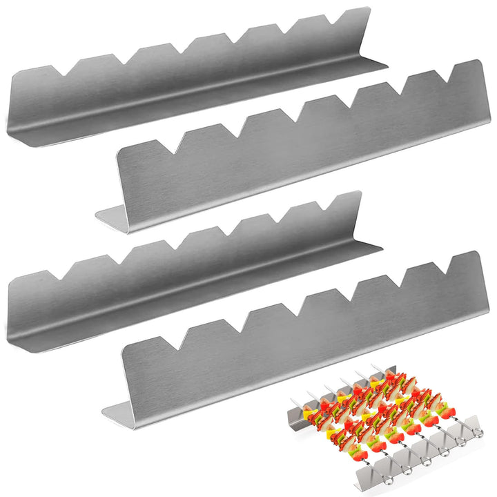 4 Stück Grill Spiesse Rack, Edelstahl Spiesse Halte, BBQ Halterung für 6 Spiesse, BBQ Grillen Zubehö
