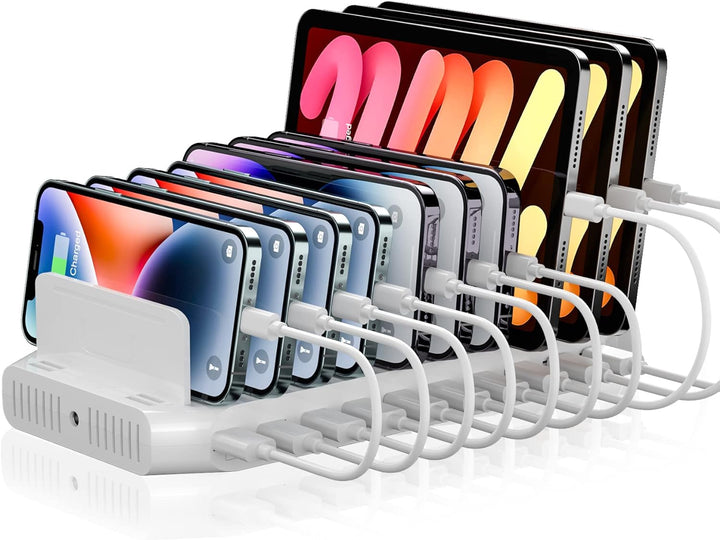 Alxum 60W USB Handy Ladestation Mehrfach,10 Ports 5V/2.4A Ladestation Mehrere Geräte mit verstellbar