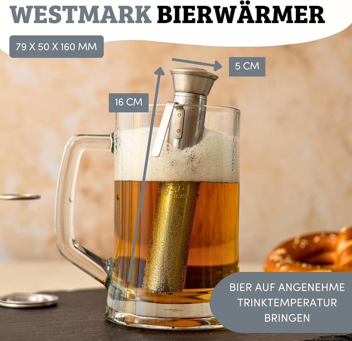 Westmark Bierwärmer mit Halter, Rostfreier Edelstahl, Silber, 63282260, 7.9 x 5 x 16 cm, Bierwärmer