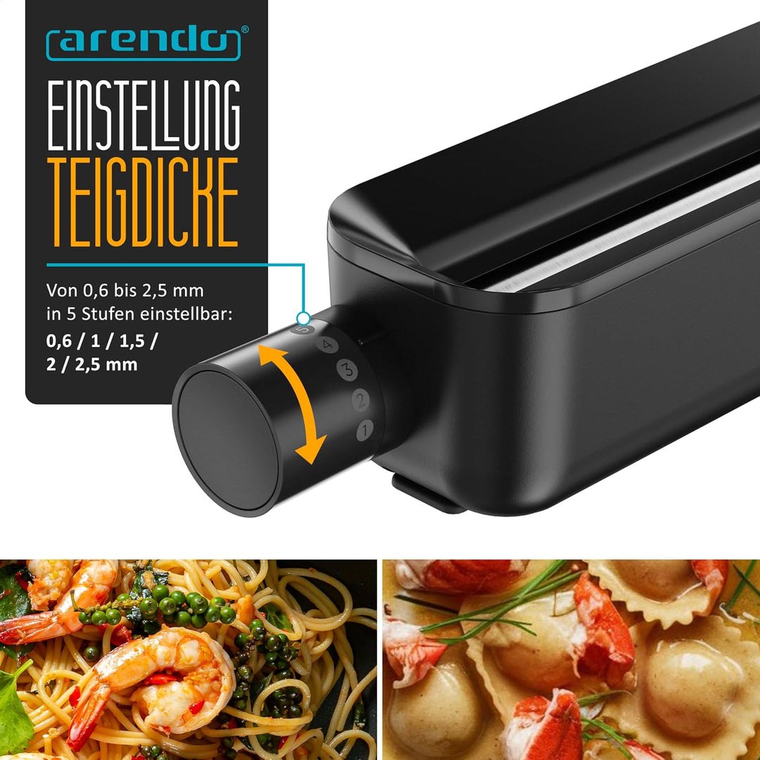 Arendo - Nudelmaschine elektrisch – Pasta Maker - 5 Stärken einstellbar – 120 Watt – Nudelwalze und