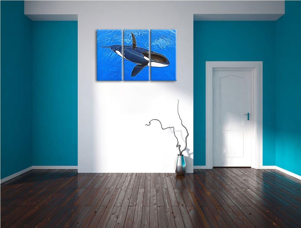 Orca im blauen Meer Spezial 3-Teiler Leinwandbild 120x80 Bild auf Leinwand, XXL riesige Bilder ferti