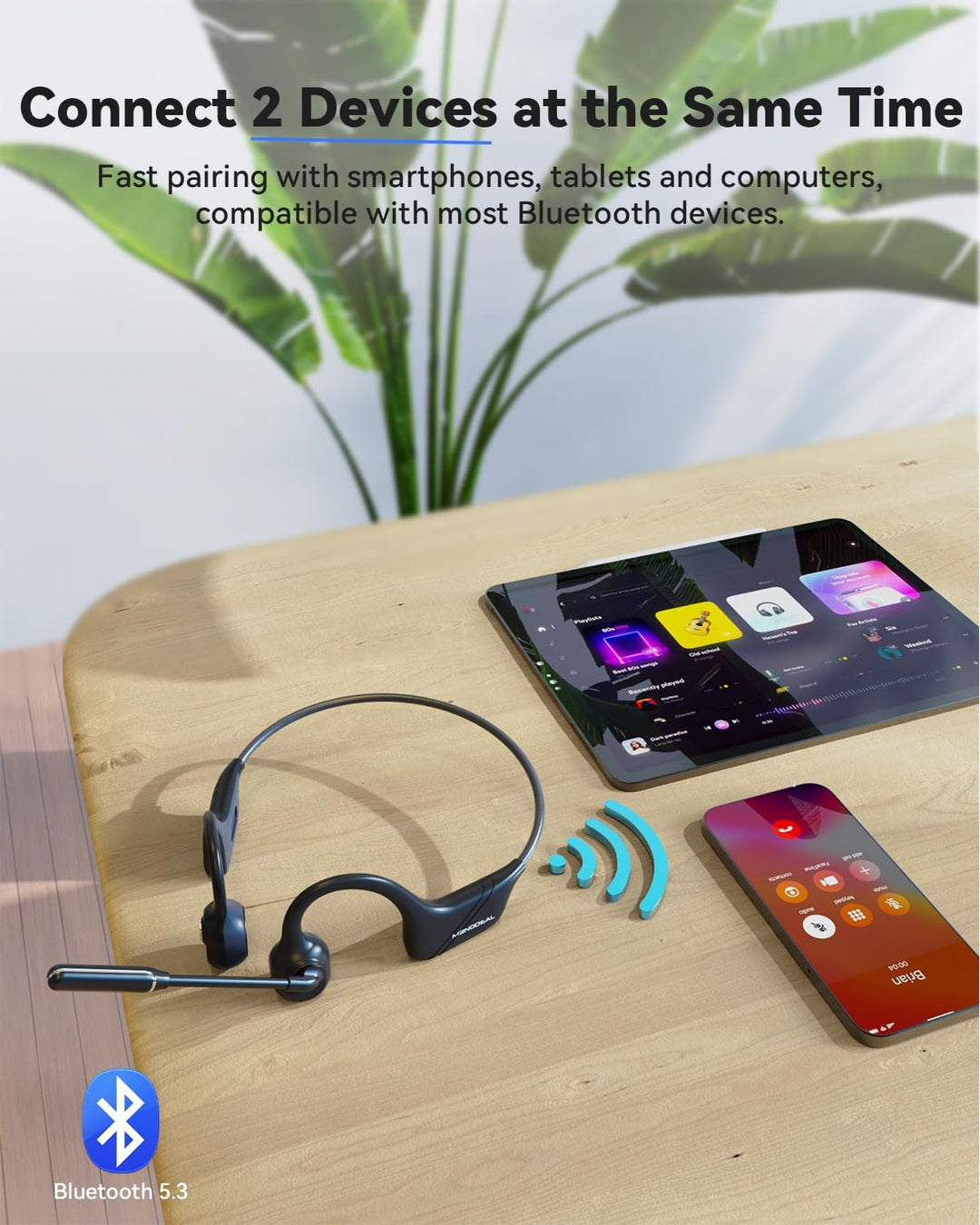 MONODEAL Bluetooth Headset mit Mikrofon, Knochenschall Kopfhörer Bluetooth 5.3 Open-Ear mit Multipoi