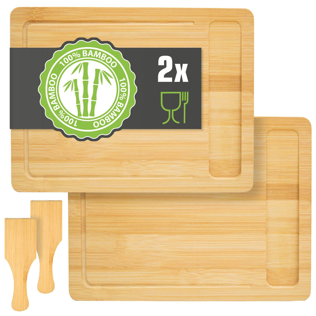 DuneDesign 2 Personen Raclette Teller Set mit Spachtel - 30x22 Raclette Brettchen Holz Spatel - Racl
