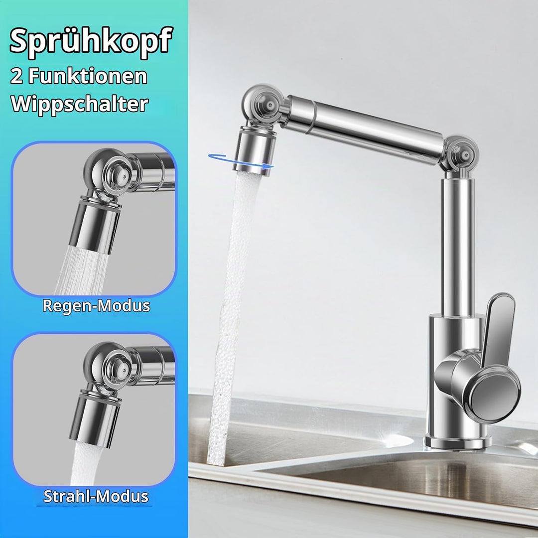 Wasserhahn Bad Drehbar, Waschtischarmatur Badezimmer Hoch Chrom, Mit 360° Schwenkarm &amp; 2 Strahlarten