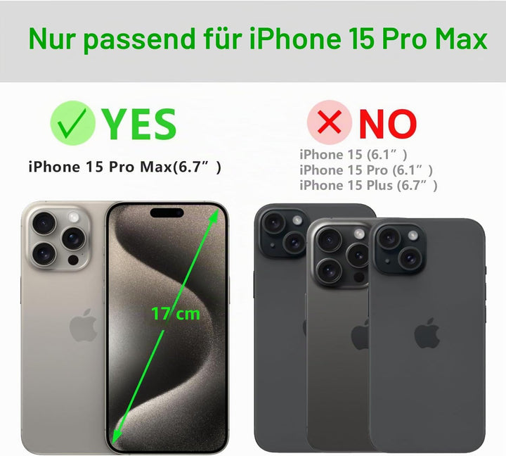 LENSUN Echt Lederhülle für iPhone 15 Pro Max, Handyhülle [Magnetverschluss][RFID Bloker] Handytasche