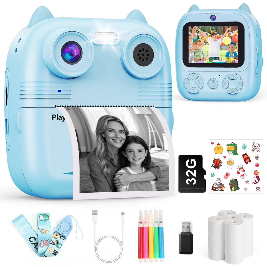 Sofortbildkamera Kinder, 1080FHD 48MP Dual-Kameraobjektive Kinderkamera, mit 4 Druckpapier 2,4 Zoll