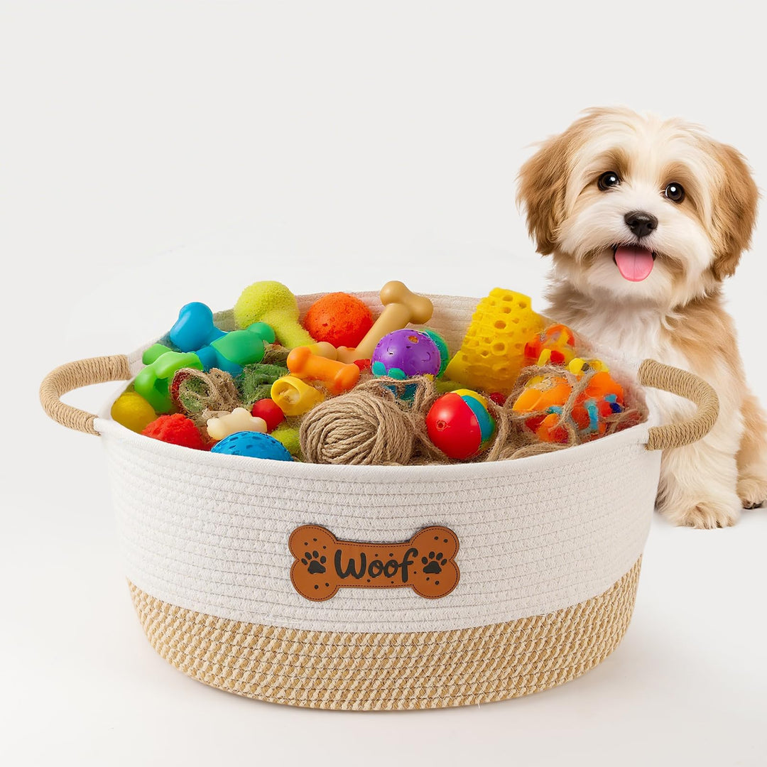 Hundespielzeug Aufbewahrungskorb, Hunde Spielzeugkorb mit Griff, Aufbewahrungskorb aus Baumwollseil,