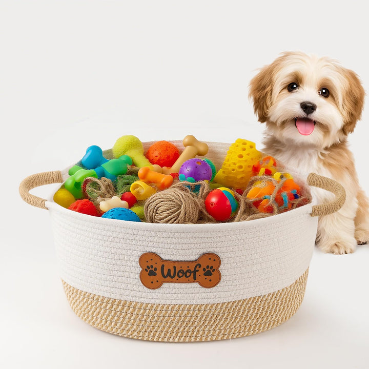 Hundespielzeug Aufbewahrungskorb, Hunde Spielzeugkorb mit Griff, Aufbewahrungskorb aus Baumwollseil,