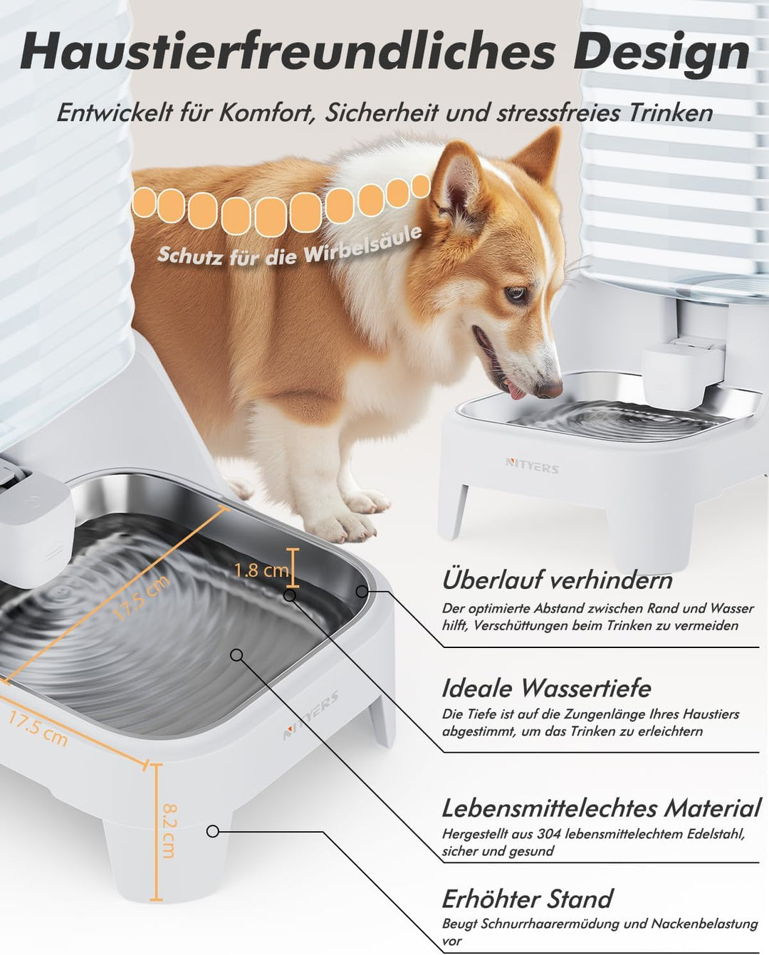 6L Wasserspender für Hunde und Katzen mit patentiertem Wasserhahn, wasserspender Katze mit Filter,ve