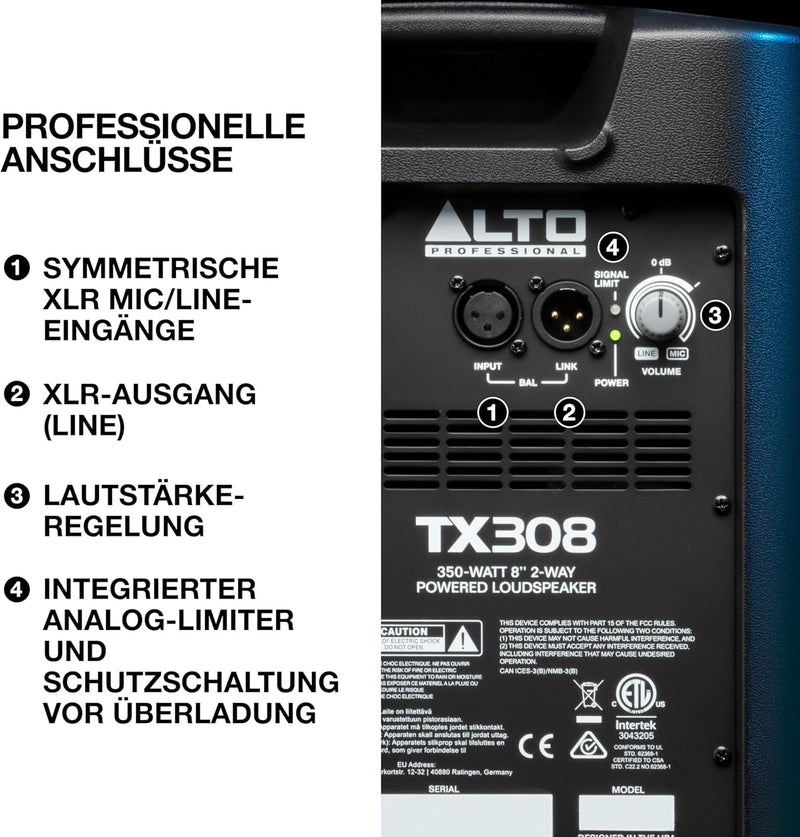 Alto Professional TX308 – 350W aktiver PA-Lautsprecher mit 8" Tieftöner für mobile DJs und Musiker,