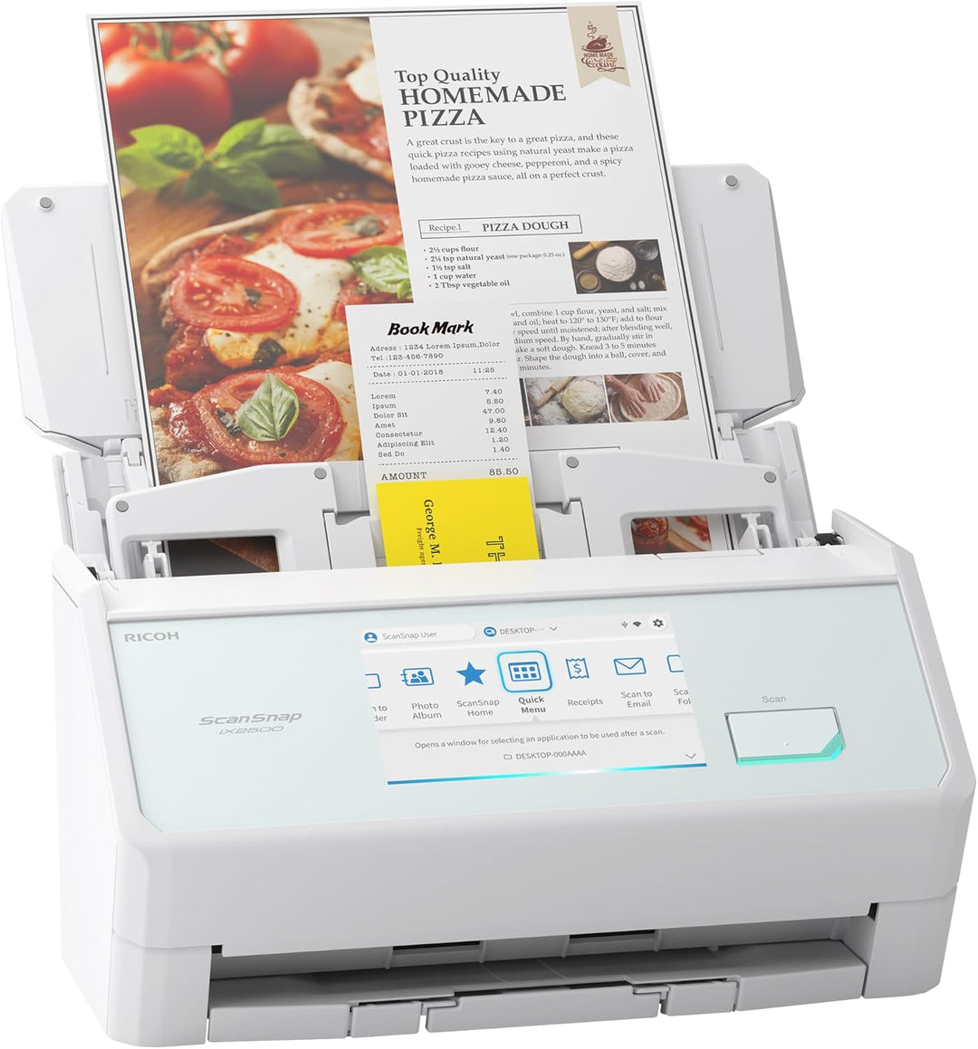 ScanSnap iX2500 Weiss – Ultraschneller Duplex-Scanner mit 45 S./Min., 100-Blatt-ADF, 600DPI, 5″ Touc