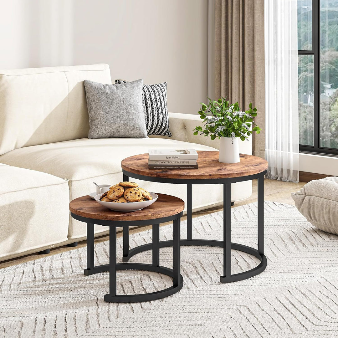 Couchtisch Rund, 2er Set Sofa Couchtisch Industrial Style, verschachtelte Beistelltische aus Metall