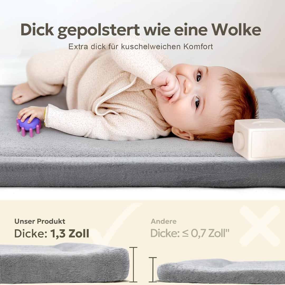 Mallify Spielmatte Baby 127x127x3,3cm – Krabbelmatte mit hochwertigem Memory-Schaum &amp; Rutschfester U