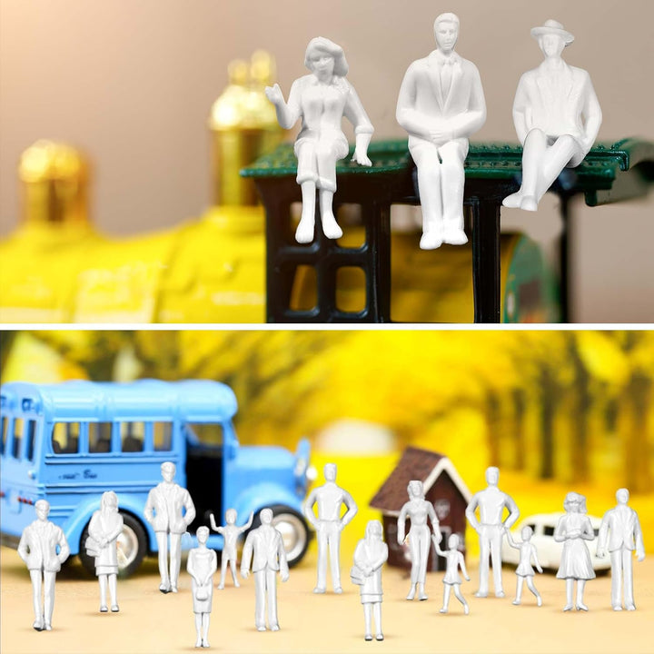 Namalu 50 Miniatur Figuren für Modellbau Stehende und Sitzende Mini Figuren Diorama Unbemalte Weisse